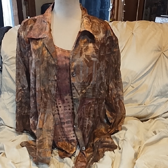 Gloria Lance Tops - Gloria Lance Abstract Patterned Blouse and Tank Set